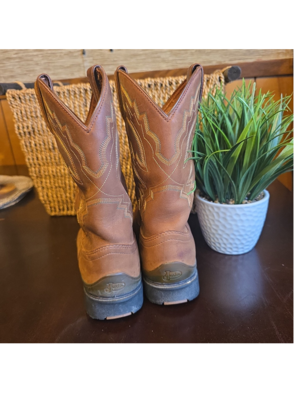 Juntin Cowboy Western Boots Brown Men's Style 9013 SZ 8.5 D - Picture 8 of 12